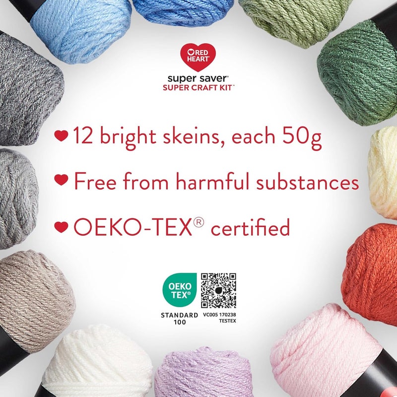 RED HEART Super Saver Yarn Super Craft Kit Pastels, with 12 Pack of 50g/1.7 oz. 4 Medium Worsted Yarn for Knitting & Crocheting, 12 Colors, Perfect for Chunky Sweaters, Blankets, Amigurumi - Image 4